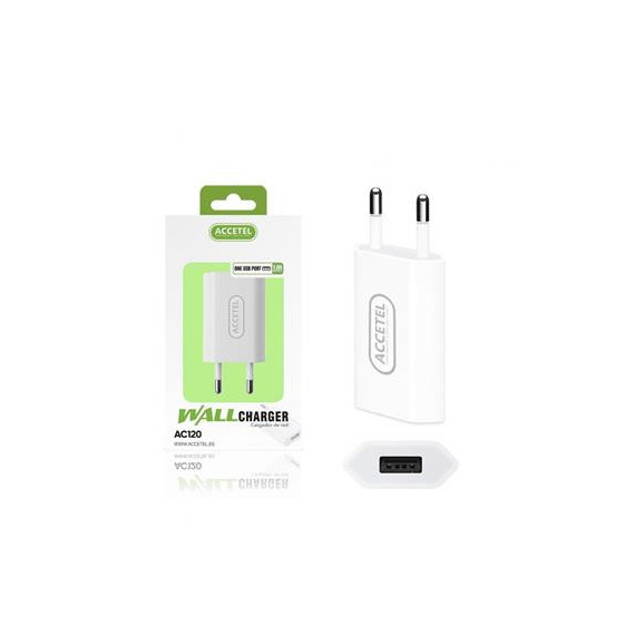ACCETEL Cargador Red USB 1AMP Blanco AC120