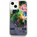 GUESS Funda Iphone 13 Mini Glitter Flower Azul