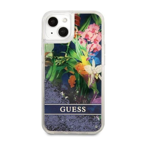 GUESS Funda Iphone 13 Mini Glitter Flower Azul