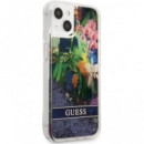 GUESS Funda Iphone 13 Mini Glitter Flower Azul