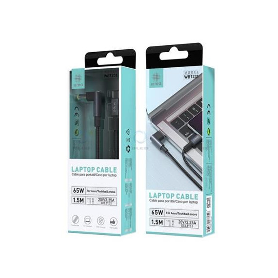 Ikrea Cable para Portatil Asus/toshiba/lenovo 65W 20V/3.25A 1.5MTRS WB1231  LALO