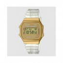 CASIO Coleccion A168XESG-9AEF Reloj Digital Dorado,correa Resina Transparente, Fecha,cronometro,alar