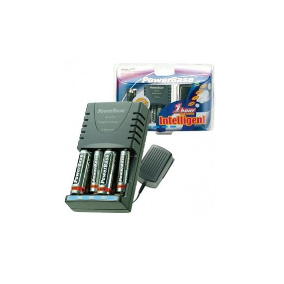 POWERBASE Cargador Pilas AA/AAA  100-240V 12V Para Coche C-411 Y 4 PILAS GRATIS RECARGABLES   2500MA