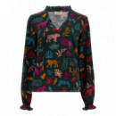 SUGARHILL BRIGHTON Camisas y Tops Camisa Sugarhill Candice Frill Dark Green Tiger Cutouts