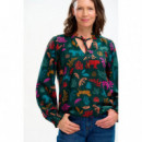 SUGARHILL BRIGHTON Camisas y Tops Camisa Sugarhill Candice Frill Dark Green Tiger Cutouts