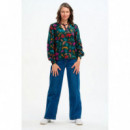 SUGARHILL BRIGHTON Camisas y Tops Camisa Sugarhill Candice Frill Dark Green Tiger Cutouts