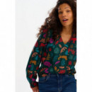 SUGARHILL BRIGHTON Camisas y Tops Camisa Sugarhill Candice Frill Dark Green Tiger Cutouts