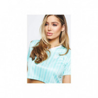 SS21 Stripe Print Crop Tee - Aqua  SIK SILK
