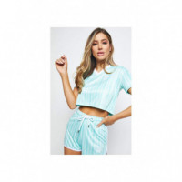 SS21 Stripe Print Crop Tee - Aqua  SIK SILK