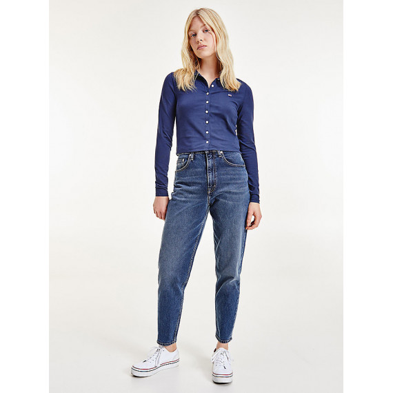 Tjw Button Through Polo Ls Twilight Navy  TOMMY JEANS