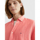 Pigment Dyed Linen Rf Shirt S/s Peach Du  TOMMY HILFIGER