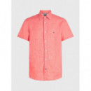 Pigment Dyed Linen Rf Shirt S/s Peach Du  TOMMY HILFIGER
