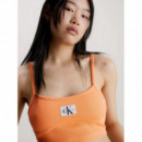 Badge Rib Bralette Top Crushed Orange  CALVIN KLEIN
