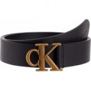 Round Mono Lthr Belt 35MM Black  CALVIN KLEIN