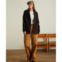 Chaquetas Mujer Americana YERSE Cuello Solapa Chocolate