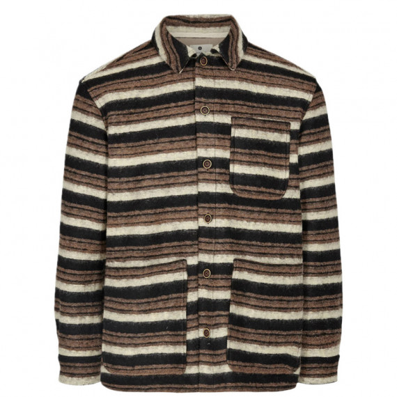 Camisas Sobrecamisa ANERKJENDT Kotto de Lana a Rayas Chocolate Brown