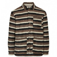Camisas Sobrecamisa ANERKJENDT Kotto de Lana a Rayas Chocolate Brown