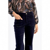 Pantalones Pantalón MOLLY BRACKEN Acampanado en Tejido de Pana Navy Blue
