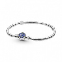 PANDORA San Valentín Pulsera Moments Brillante en Plata de Ley Cadena de Serpiente Cierre Disco Azul 599288C01