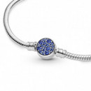 PANDORA San Valentín Pulsera Moments Brillante en Plata de Ley Cadena de Serpiente Cierre Disco Azul 599288C01