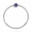 PANDORA San Valentín Pulsera Moments Brillante en Plata de Ley Cadena de Serpiente Cierre Disco Azul 599288C01