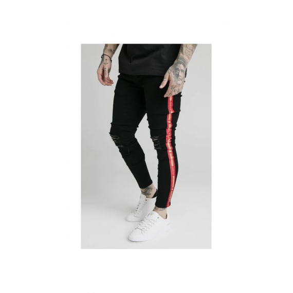 Jeans SikSilk negro banda lateral roja