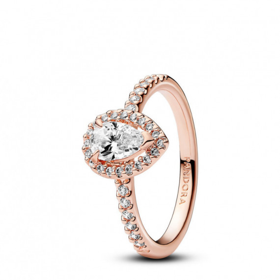 PANDORA Anillo con un Recubrimiento en Oro Rosa Halo Brillante Corte Pera​ 182835C01