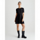 Short Sleeve Logo Elastic Dress Ck Black  CALVIN KLEIN