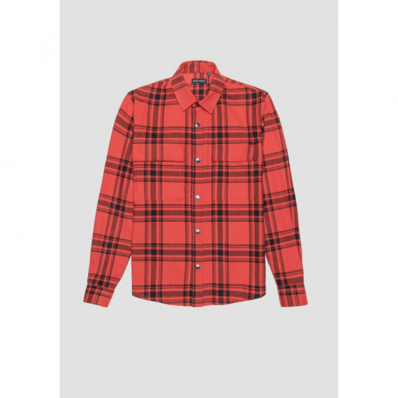 Camisa Regular Recta “munich” de Sarga de Algodón con Estampado de Cuadros de ANTONY MORATO