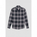 Camisa Regular Recta “munich” de Sarga de Algodón con Estampado de Cuadros de ANTONY MORATO