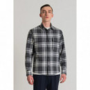 Camisa Regular Recta “munich” de Sarga de Algodón con Estampado de Cuadros de ANTONY MORATO