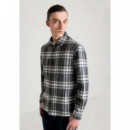 Camisa Regular Recta “munich” de Sarga de Algodón con Estampado de Cuadros de ANTONY MORATO