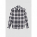 Camisa Regular Recta “munich” de Sarga de Algodón con Estampado de Cuadros de ANTONY MORATO