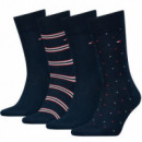 Th Men Sock 4P Tin Giftbox Stripe Dot Na  TOMMY HILFIGER