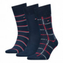 Th Men Sock 3P Giftbox Grid Stripe Navy  TOMMY HILFIGER