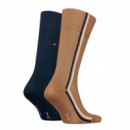 Th Men Sock 2P Global Stripe Khaki  TOMMY HILFIGER