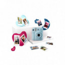 FUJIFILM Camara Mini Instax 12 Kit Color Azul  + Papel 10 Fotos + 3 Portara Retratos