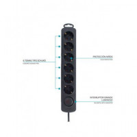 TM ELECTRON Regleta 6 Enchufes con Interruptor TMUAD206 Negro