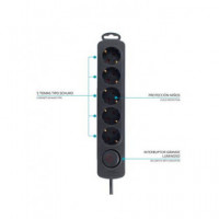 TM ELECTRON Regleta 5 Enchufes con Interruptor TMUAD205 Negro