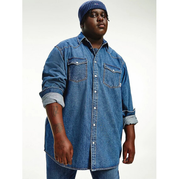 Tjm Plus Western Denim Shirt Mid Indigo  TOMMY JEANS