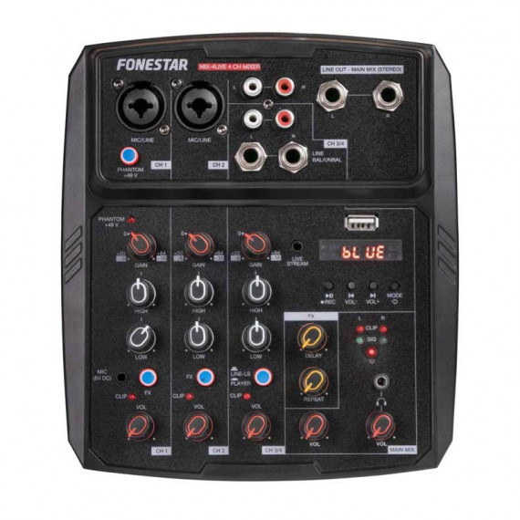 Mezclador Estéreo Función Live Streaming, Bluetooth, Usb, MP3 FONESTAR