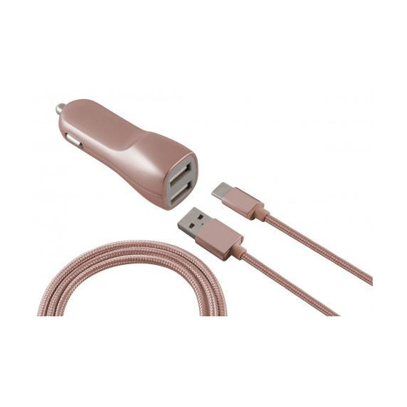 Cargador Coche Micro USB 2.1A Oro Rosa  KSIX