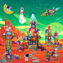Bloques de Construcción Magnéticos - 62 Piezas + 56 Pegatinas Reutilizables  TOP KINGDOM