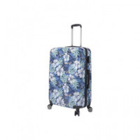 BENZI Maleta con 4 Doble Ruedas 360º ,ligera,tamaño Grande Flores Azul 70CMS BZ5748A