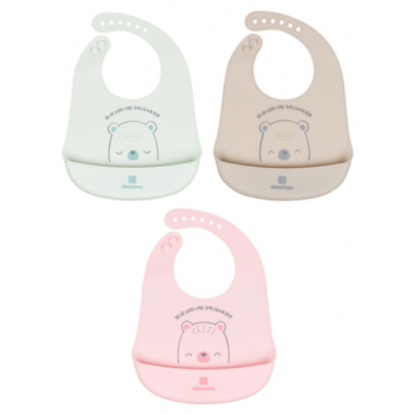 Set 3 Baberos de Silicona Bear Whit Me (rosa-verde-gris)  KIKABOO