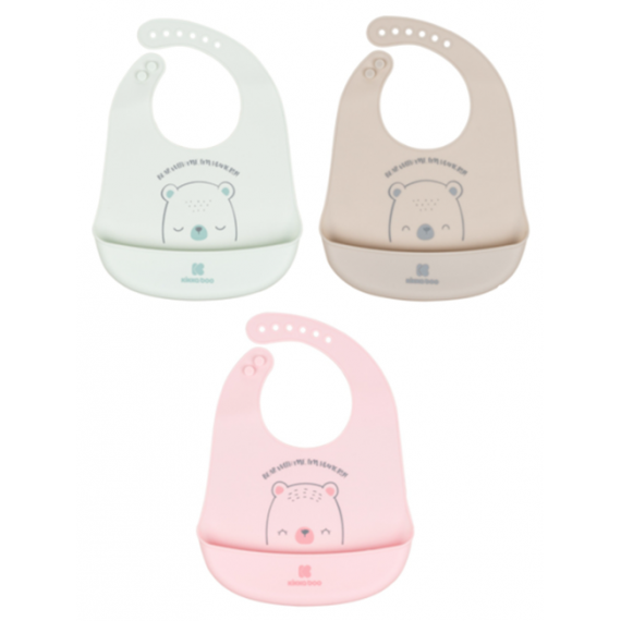 Set 3 Baberos de Silicona Bear Whit Me (rosa-verde-gris)  KIKABOO