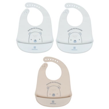 Set 3 Baberos de Silicona Bear Whit Me (azul-azul-gris)  KIKABOO