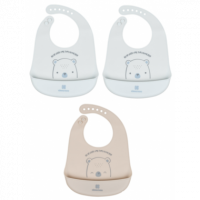 Set 3 Baberos de Silicona Bear Whit Me (azul-azul-gris)  KIKABOO
