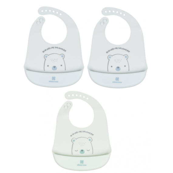 Set 3 Baberos de Silicona Bear Whit Me (azul-verde-verde)  KIKABOO