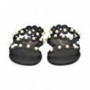 Sandalia Tira Empeine Perlas Negro  S.PIERO